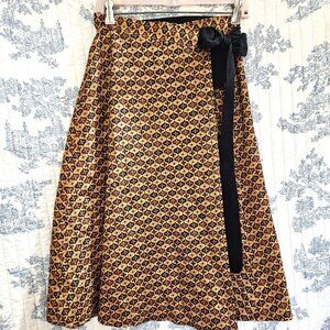 Size S Midi Wrap Around Skirt Vintage Fabric Brown NEW